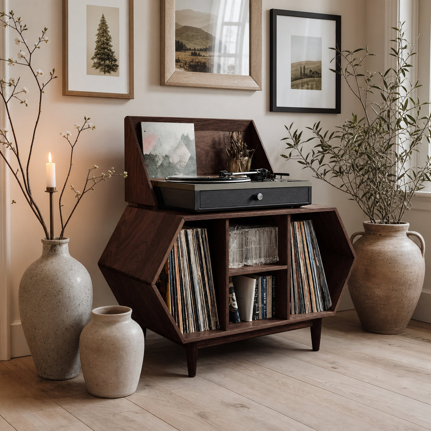 Farmhouse Solid Wood Record Stand For Entryway Furniture Decor - product view 7