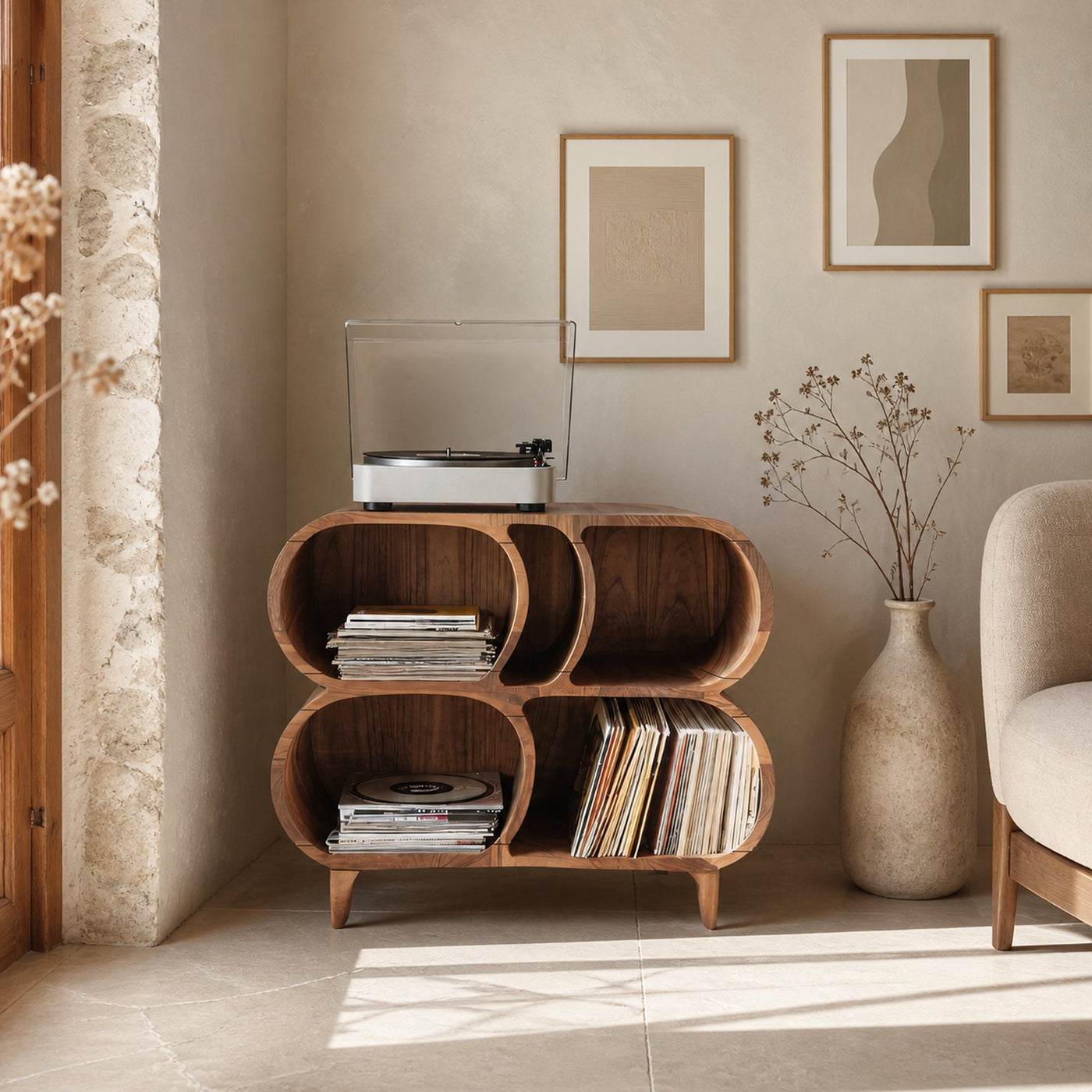 Farmhouse Wood Record Player Stand For Furniture Decor