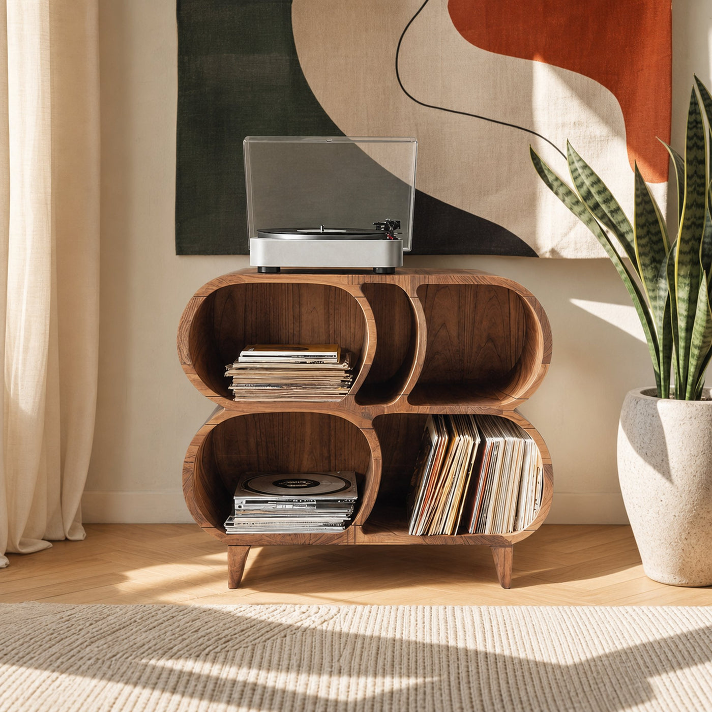 Farmhouse Wood Record Player Stand For Furniture Decor - product view 3