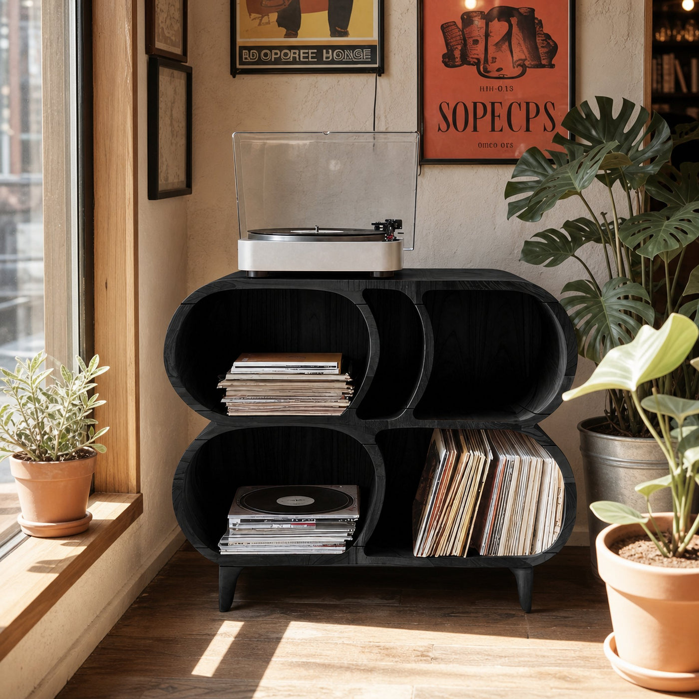 Farmhouse Wood Record Player Stand For Furniture Decor - product view 4