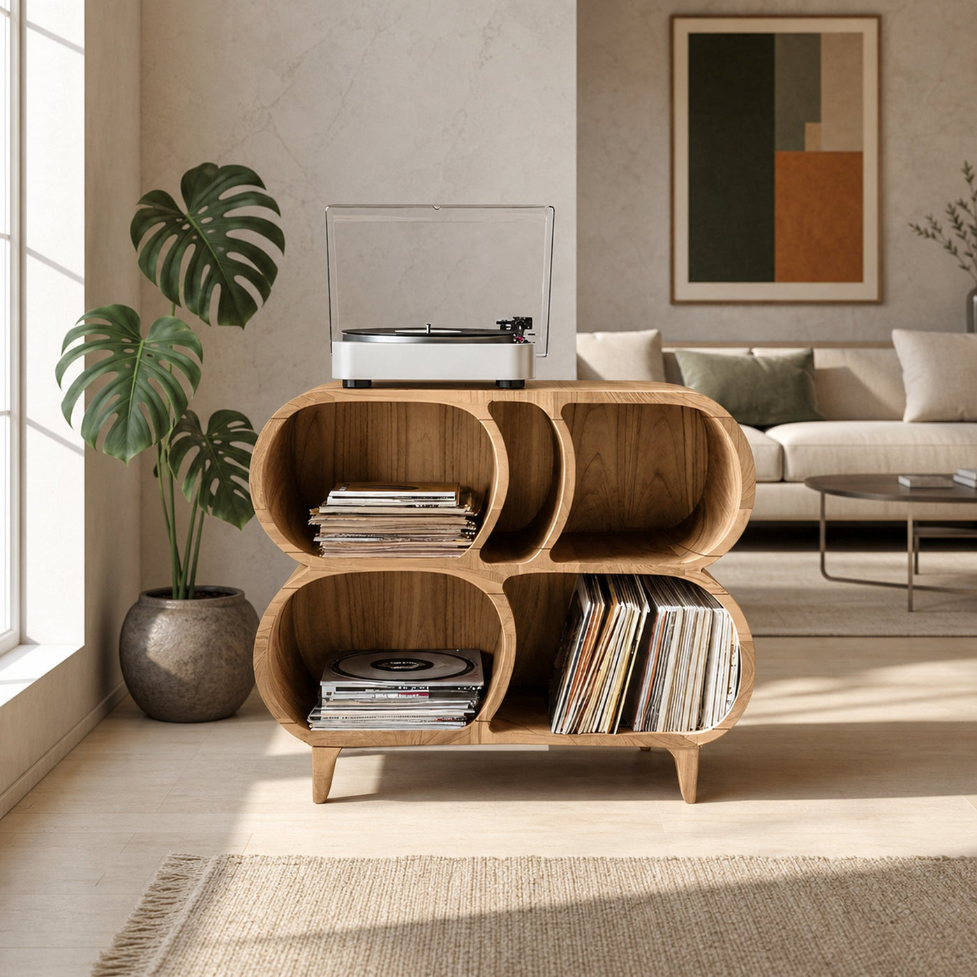 Farmhouse Wood Record Player Stand For Furniture Decor - product view 5