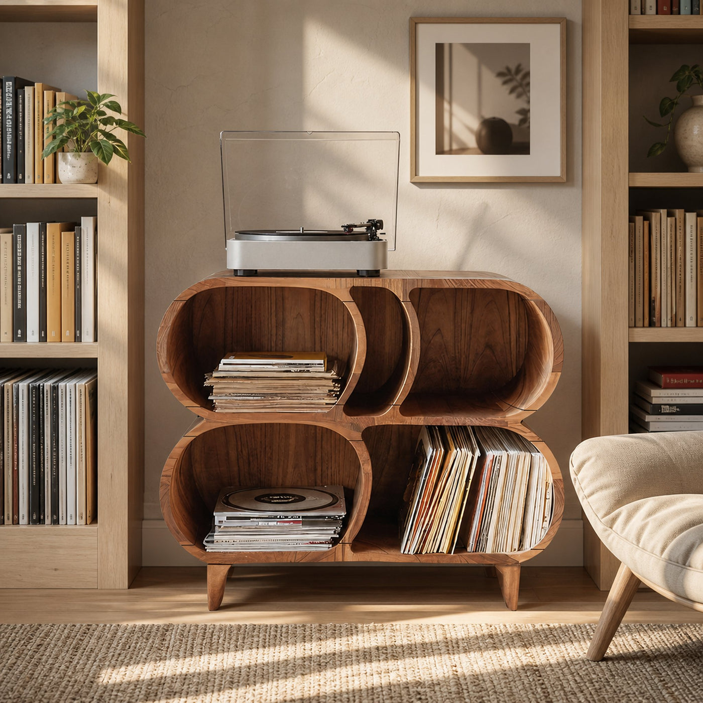 Farmhouse Wood Record Player Stand For Furniture Decor - product view 6