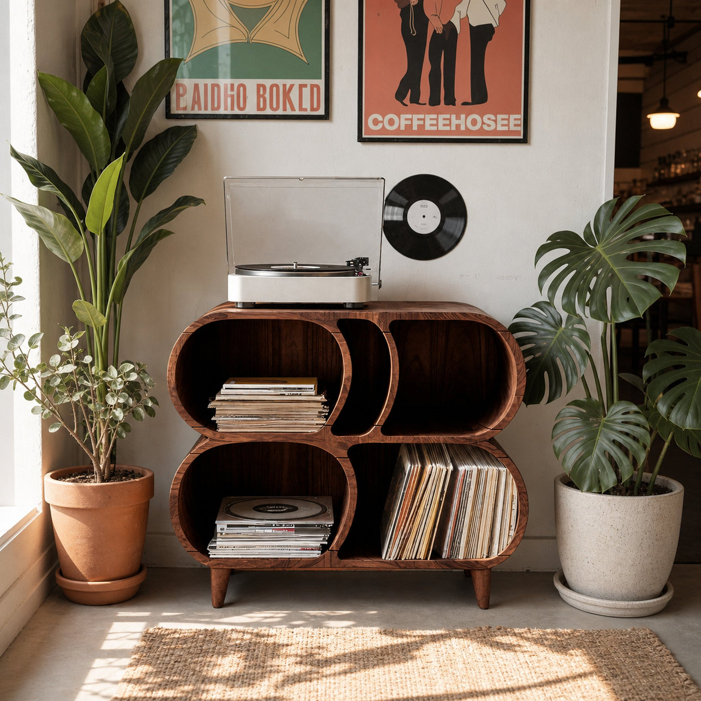 Farmhouse Wood Record Player Stand For Furniture Decor - product view 7