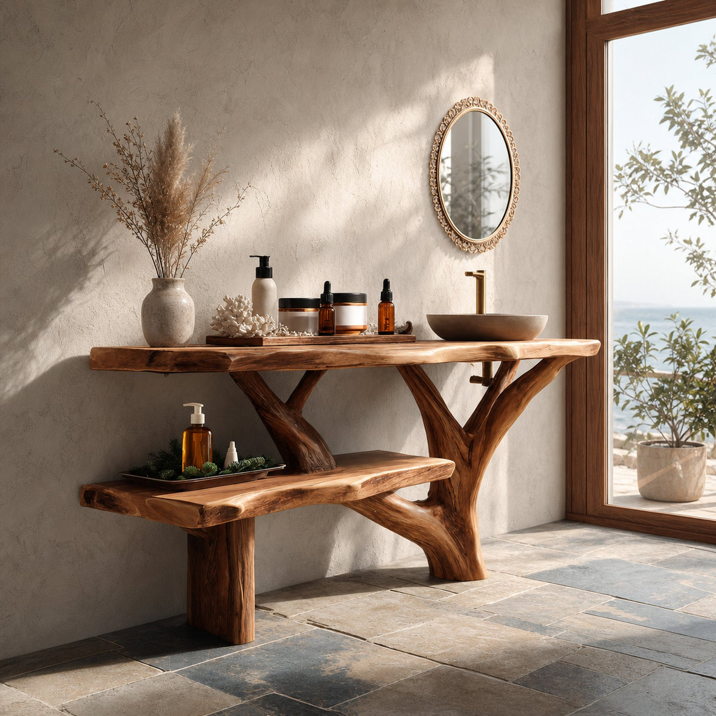 Farmhouse Wooden Live Edge Bathroom Vanity For Bathroom Design