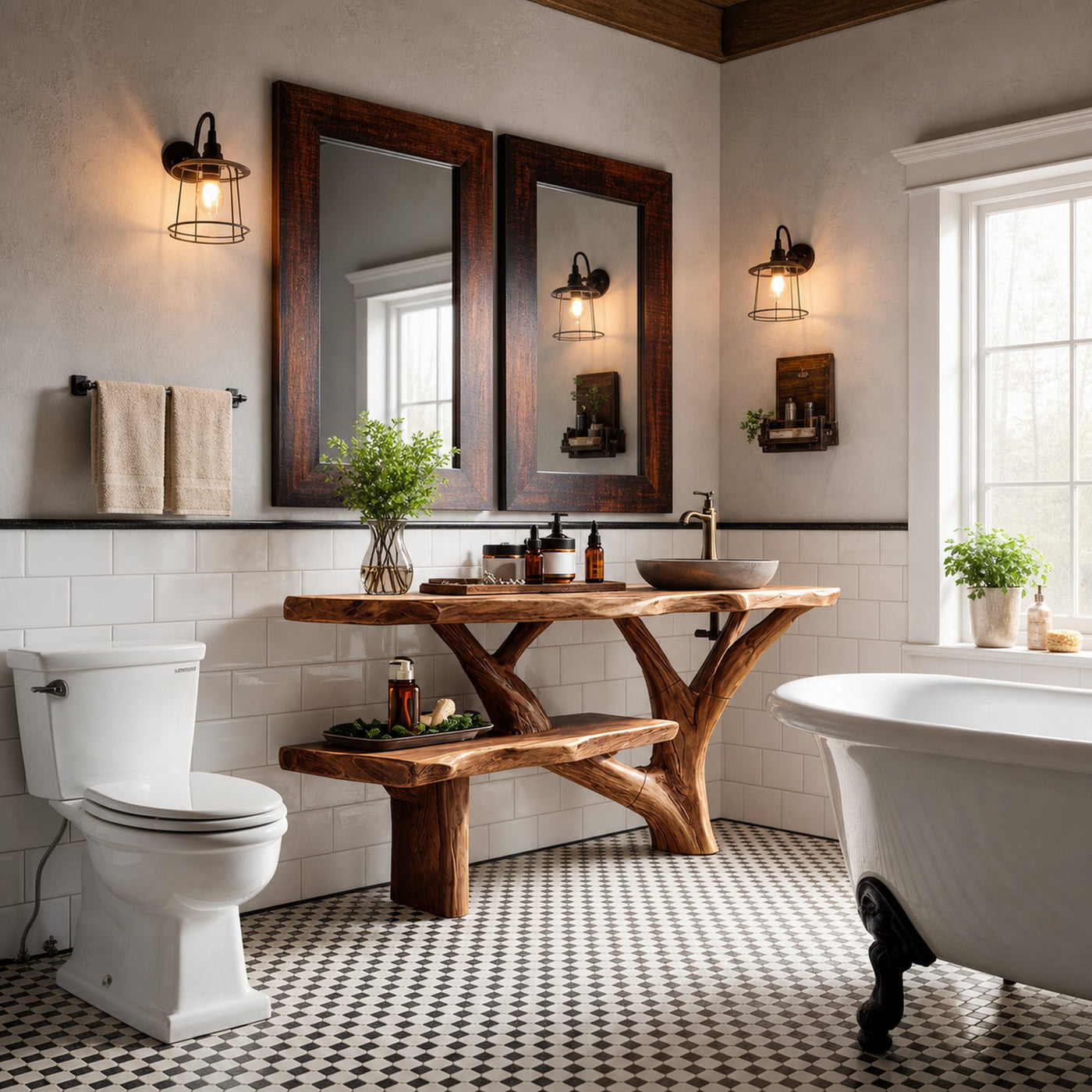 Farmhouse Wooden Live Edge Bathroom Vanity For Bathroom Design - product view 2