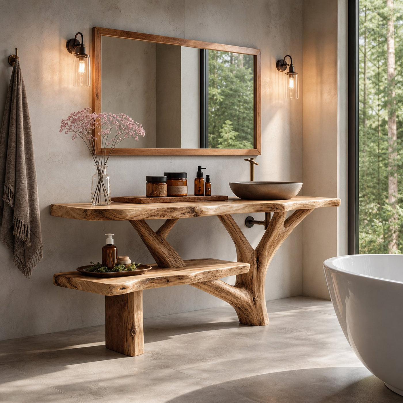 Farmhouse Wooden Live Edge Bathroom Vanity For Bathroom Design - product view 3