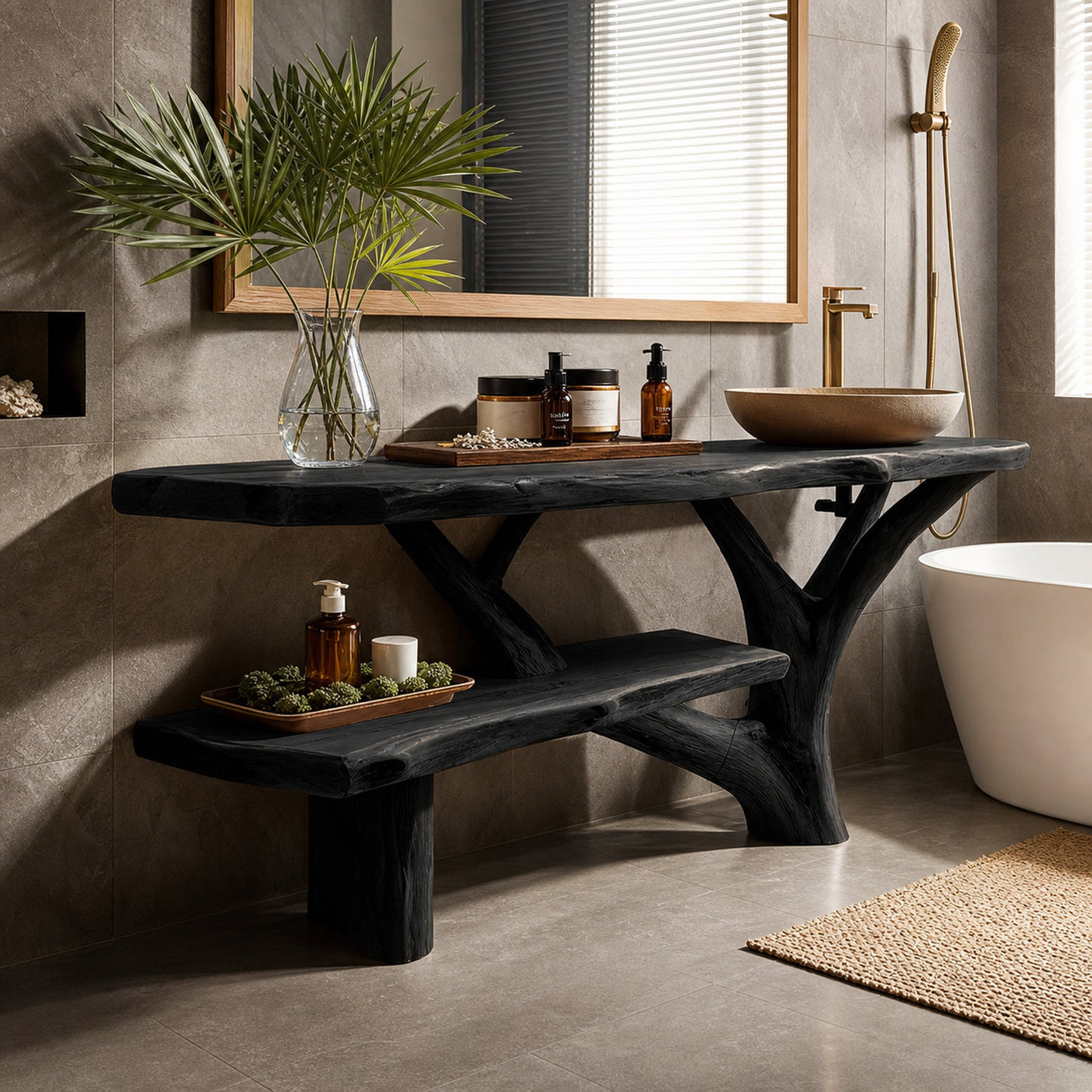 Farmhouse Wooden Live Edge Bathroom Vanity For Bathroom Design - product view 4