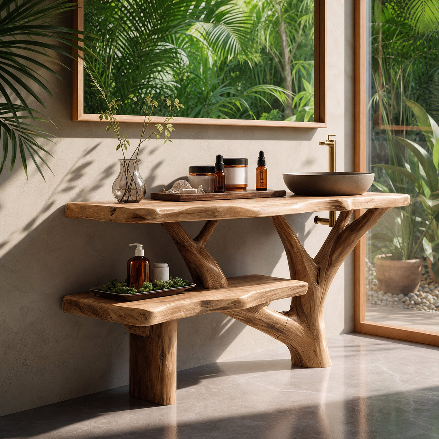 Farmhouse Wooden Live Edge Bathroom Vanity For Bathroom Design - product view 5