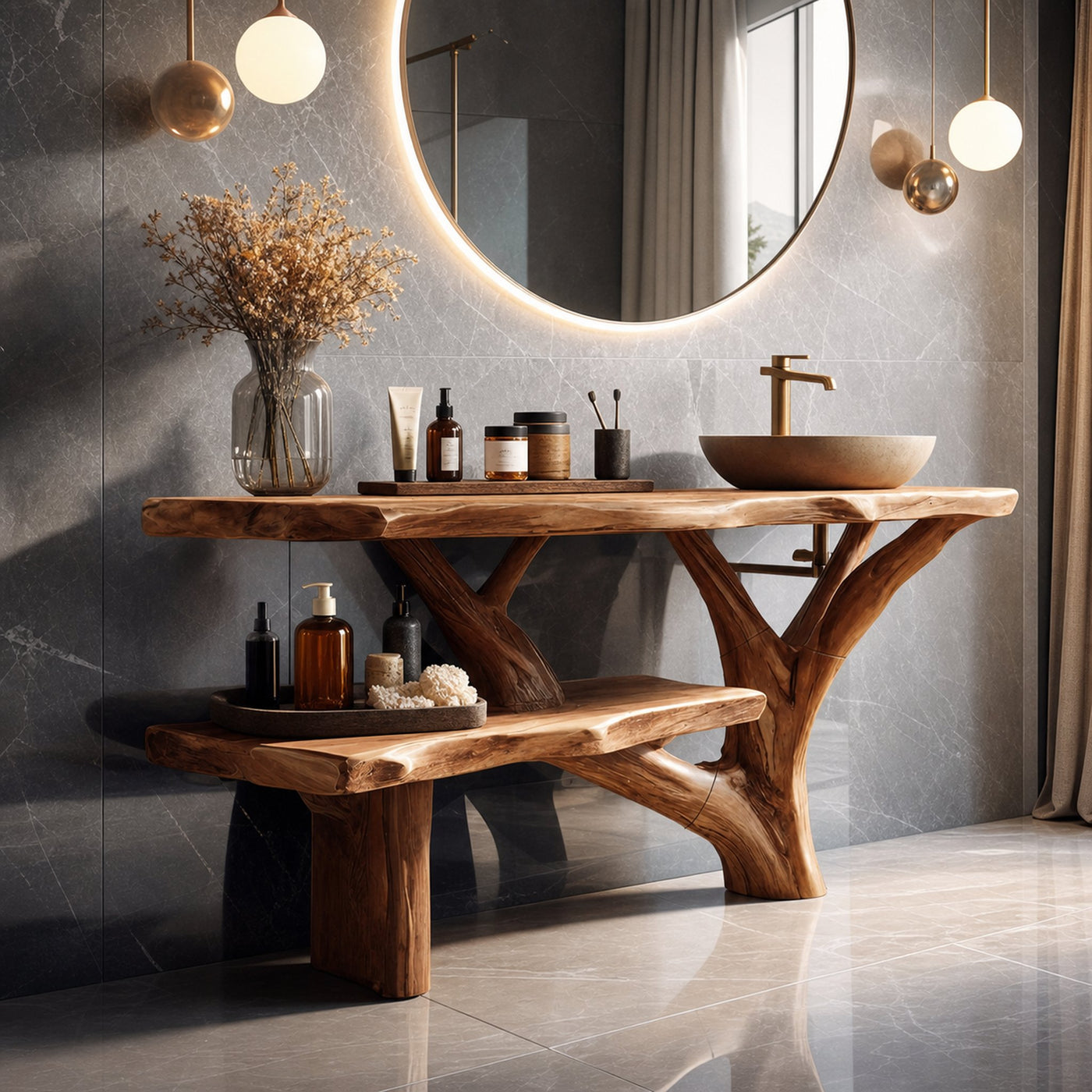 Farmhouse Wooden Live Edge Bathroom Vanity For Bathroom Design - product view 6