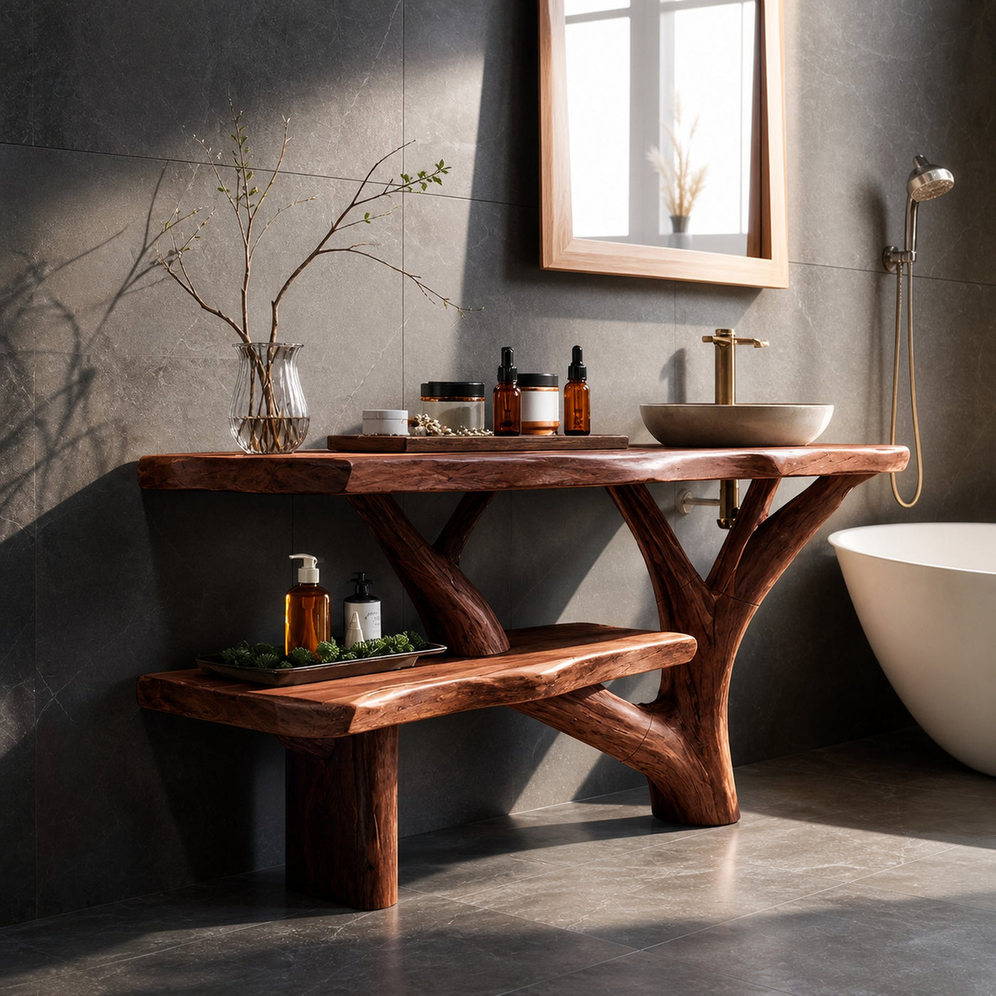 Farmhouse Wooden Live Edge Bathroom Vanity For Bathroom Design - product view 7