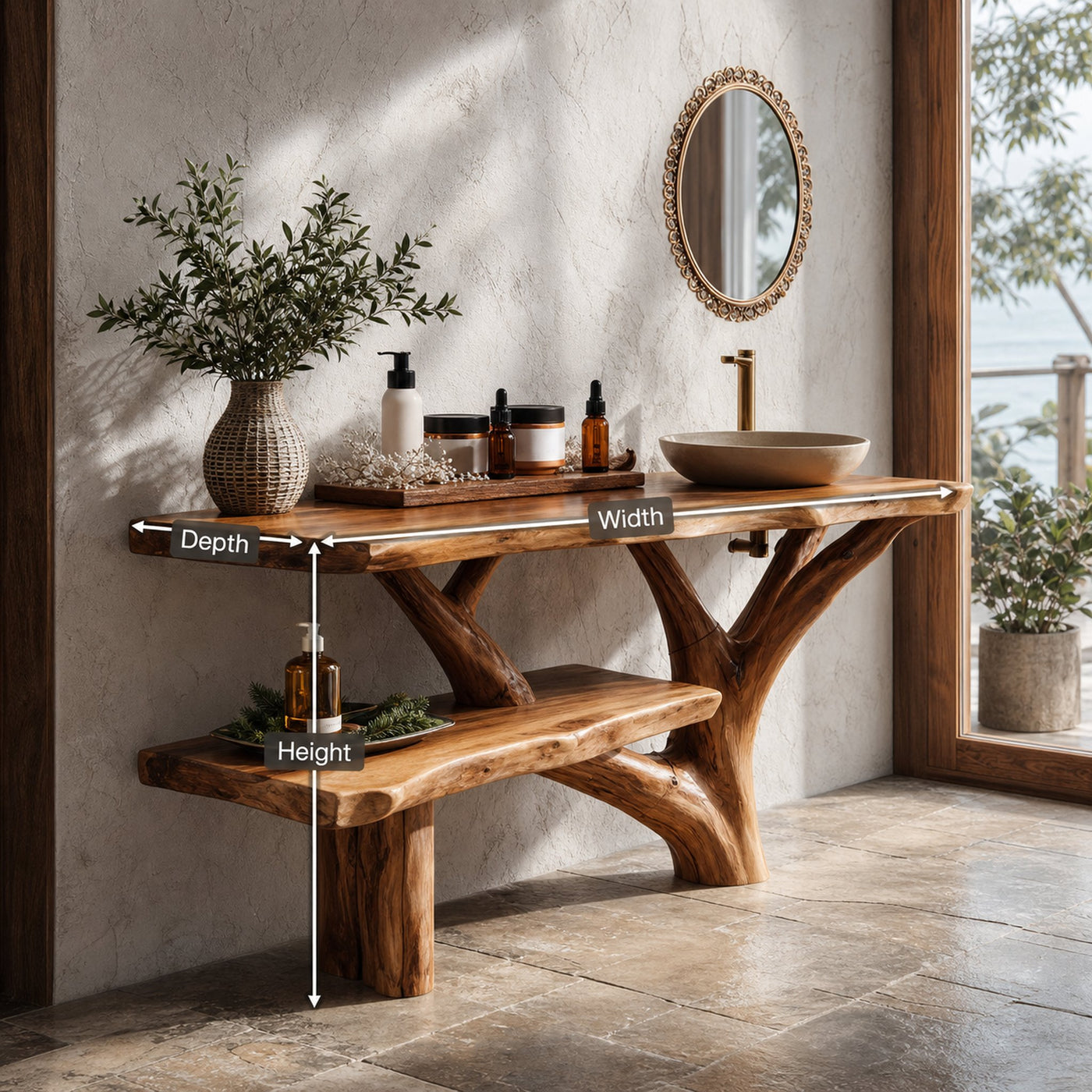 Farmhouse Wooden Live Edge Bathroom Vanity For Bathroom Design - product view 8