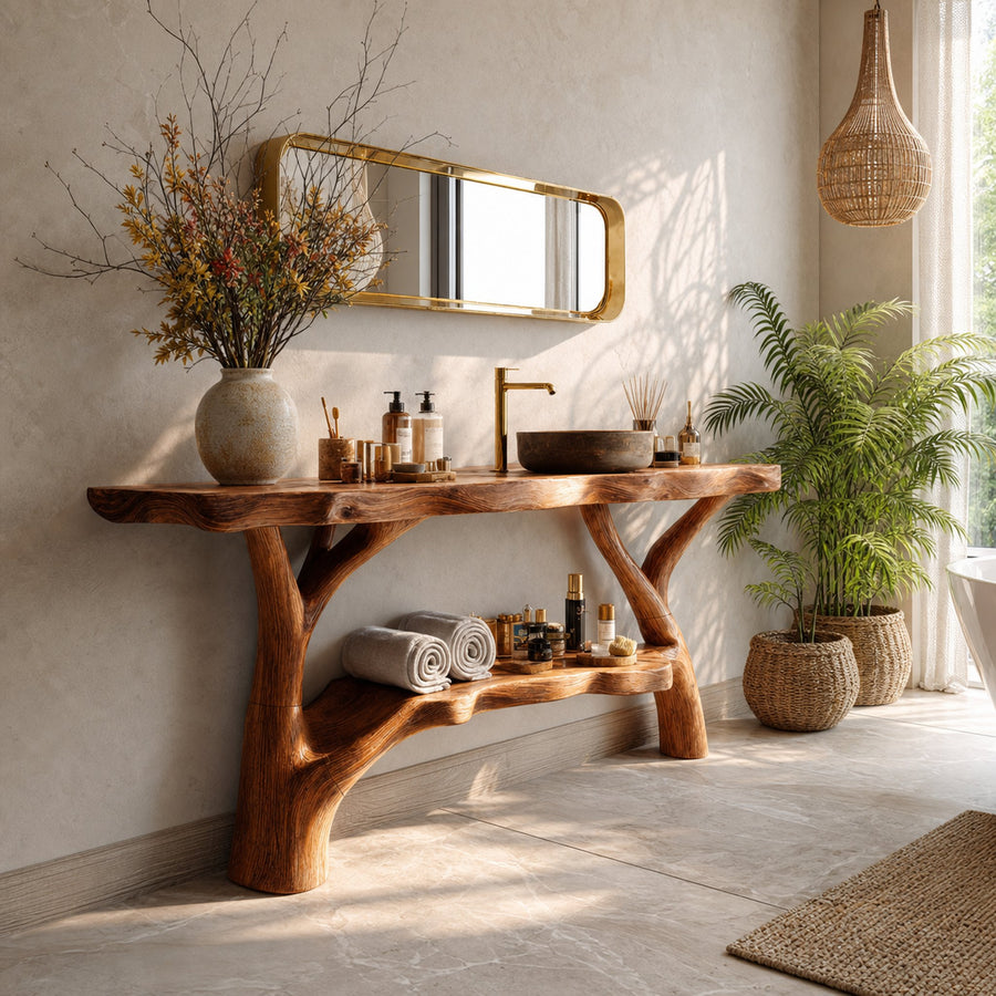 Farmhouse Wooden Live Edge Bathroom Vanity For Country Rustic Design