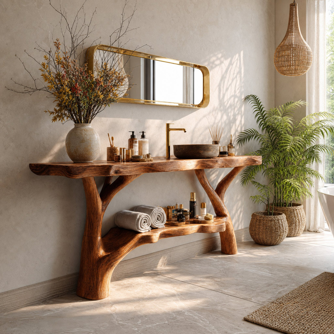 Farmhouse Wooden Live Edge Bathroom Vanity For Country Rustic Design