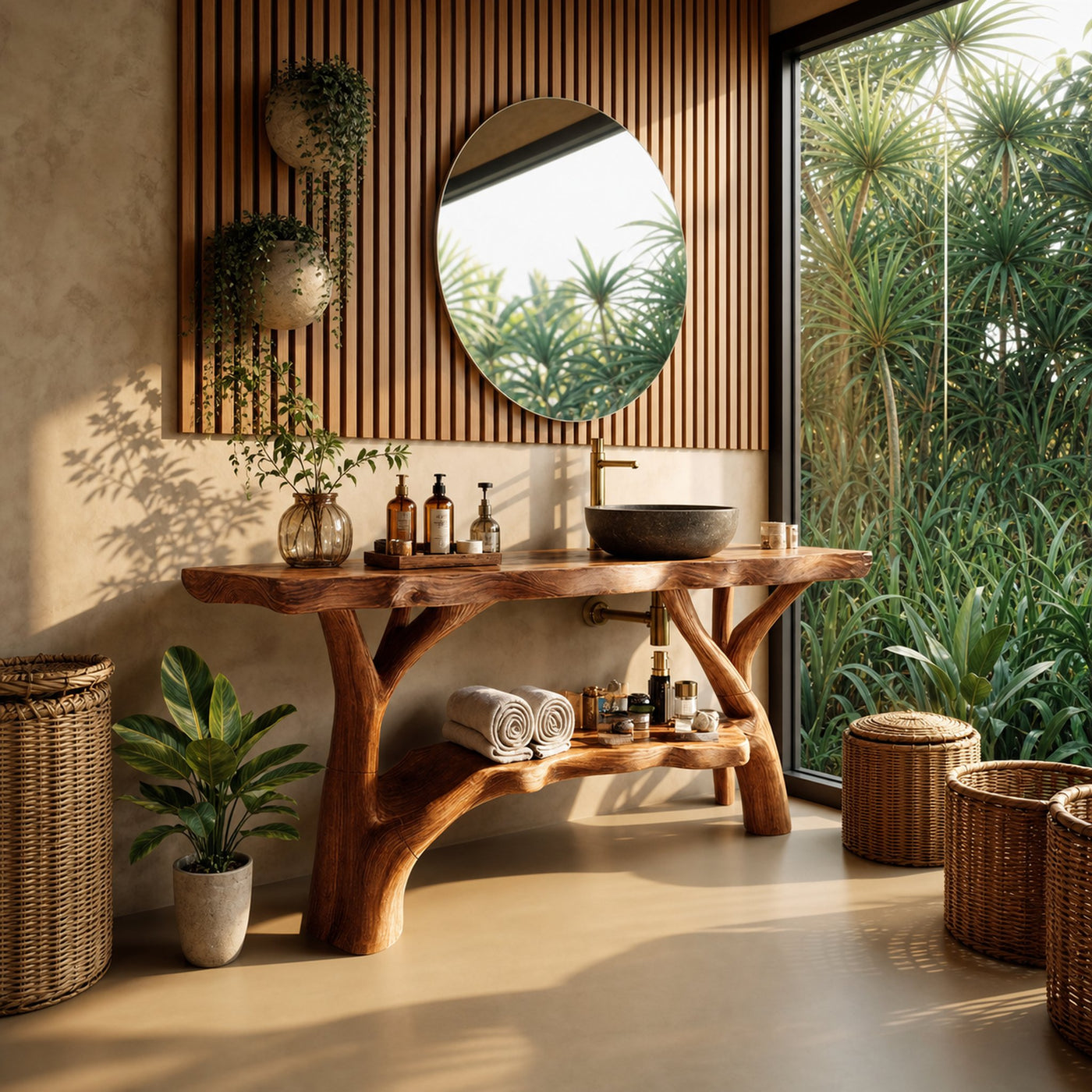 Farmhouse Wooden Live Edge Bathroom Vanity For Country Rustic Design - product view 2