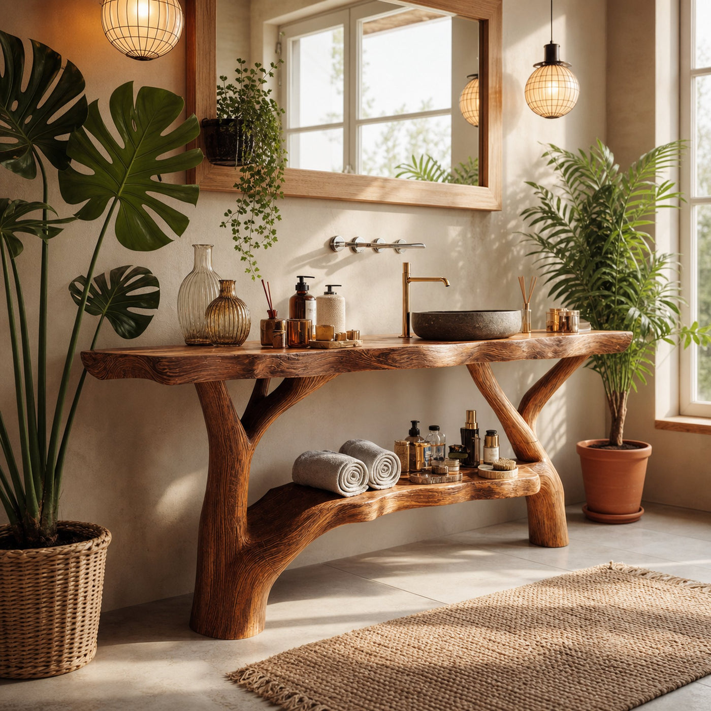 Farmhouse Wooden Live Edge Bathroom Vanity For Country Rustic Design - product view 3