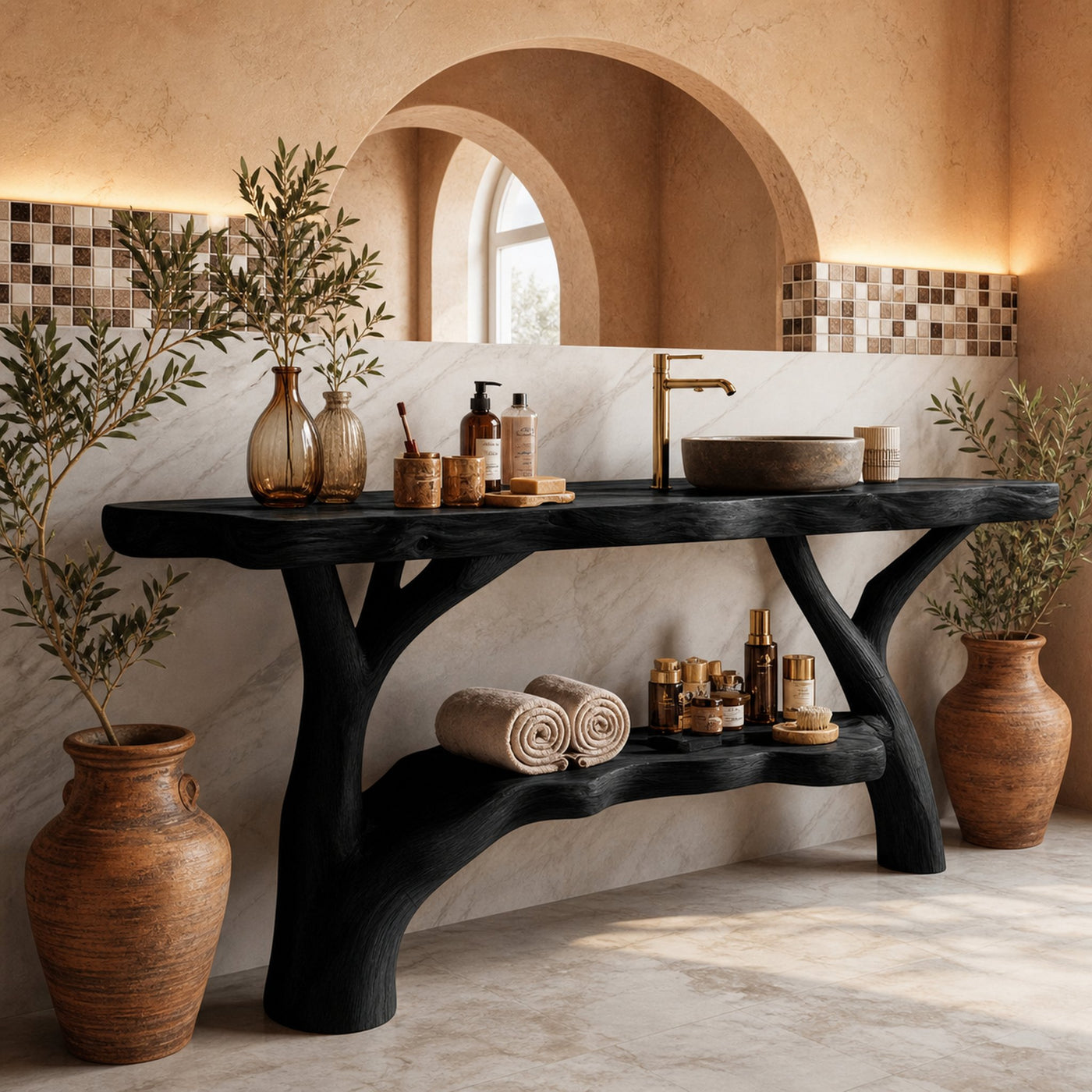 Farmhouse Wooden Live Edge Bathroom Vanity For Country Rustic Design - product view 4