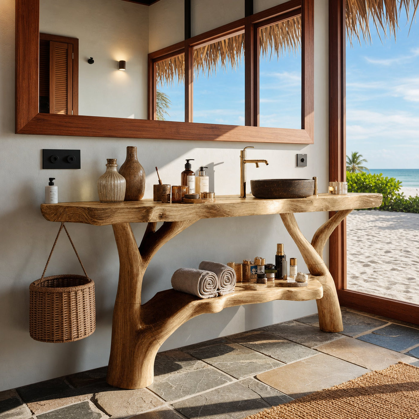 Farmhouse Wooden Live Edge Bathroom Vanity For Country Rustic Design - product view 5