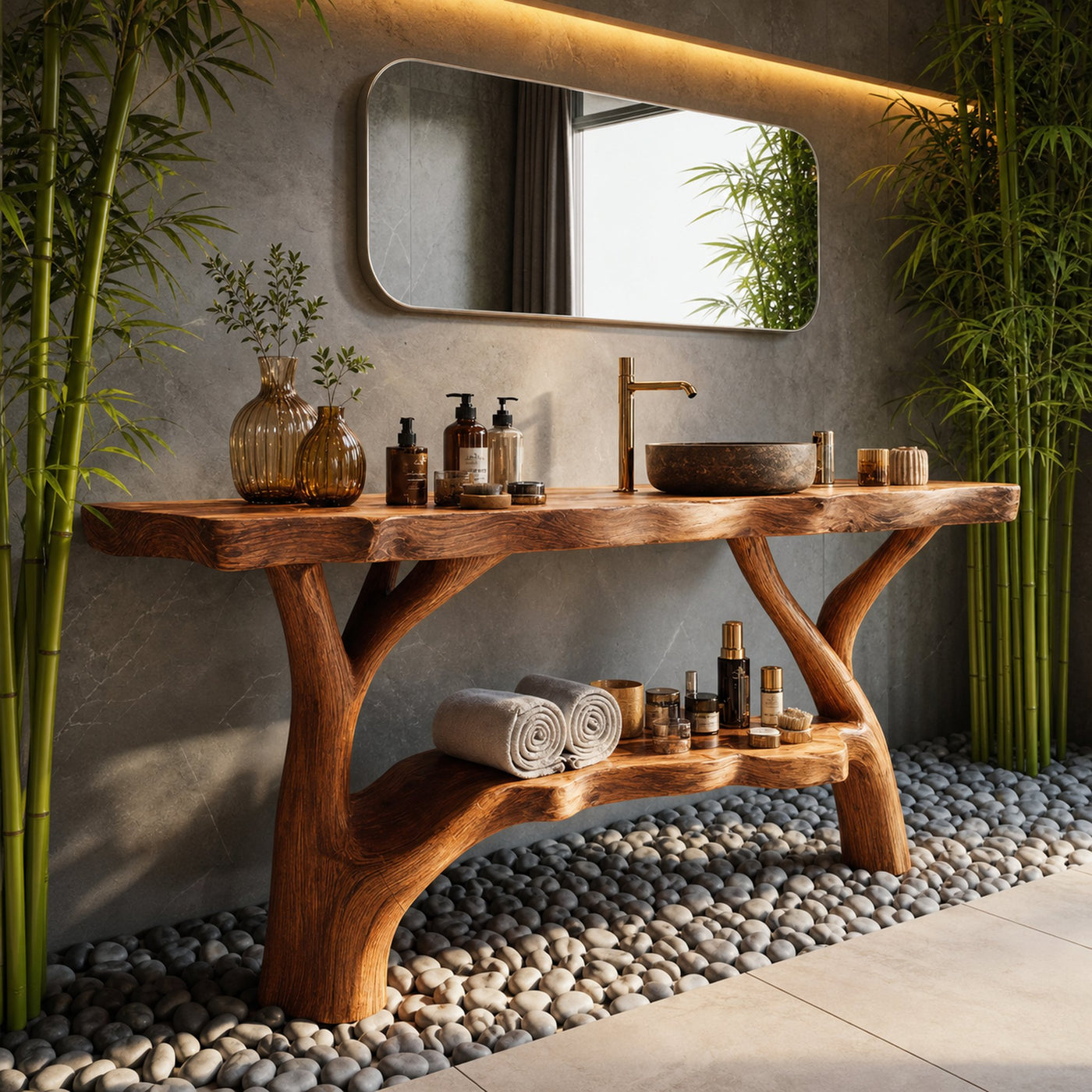 Farmhouse Wooden Live Edge Bathroom Vanity For Country Rustic Design - product view 6