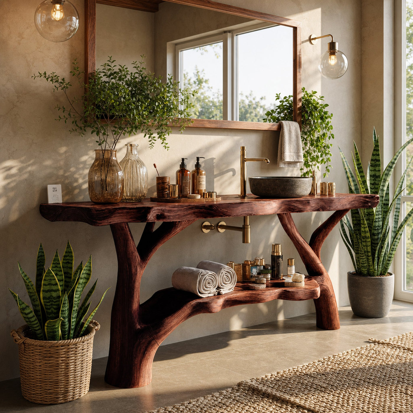 Farmhouse Wooden Live Edge Bathroom Vanity For Country Rustic Design - product view 7