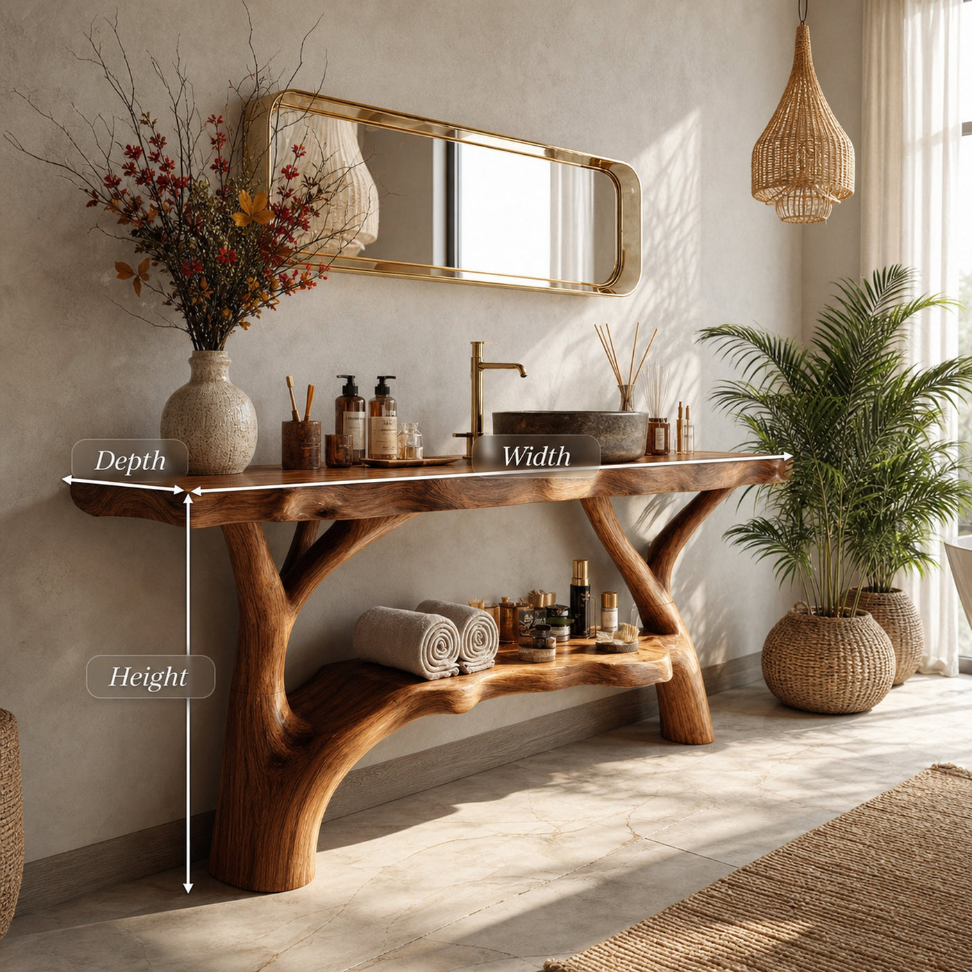 Farmhouse Wooden Live Edge Bathroom Vanity For Country Rustic Design - product view 8