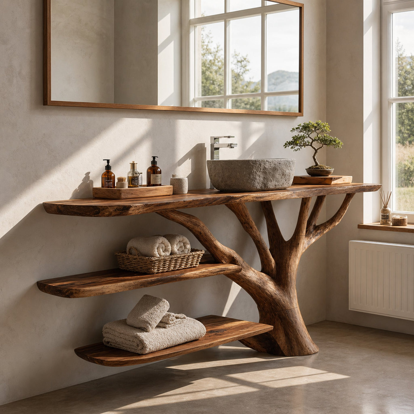 Farmhouse Wooden Live Edge Bathroom Vanity For Rustic Bathroom Design - product view 2