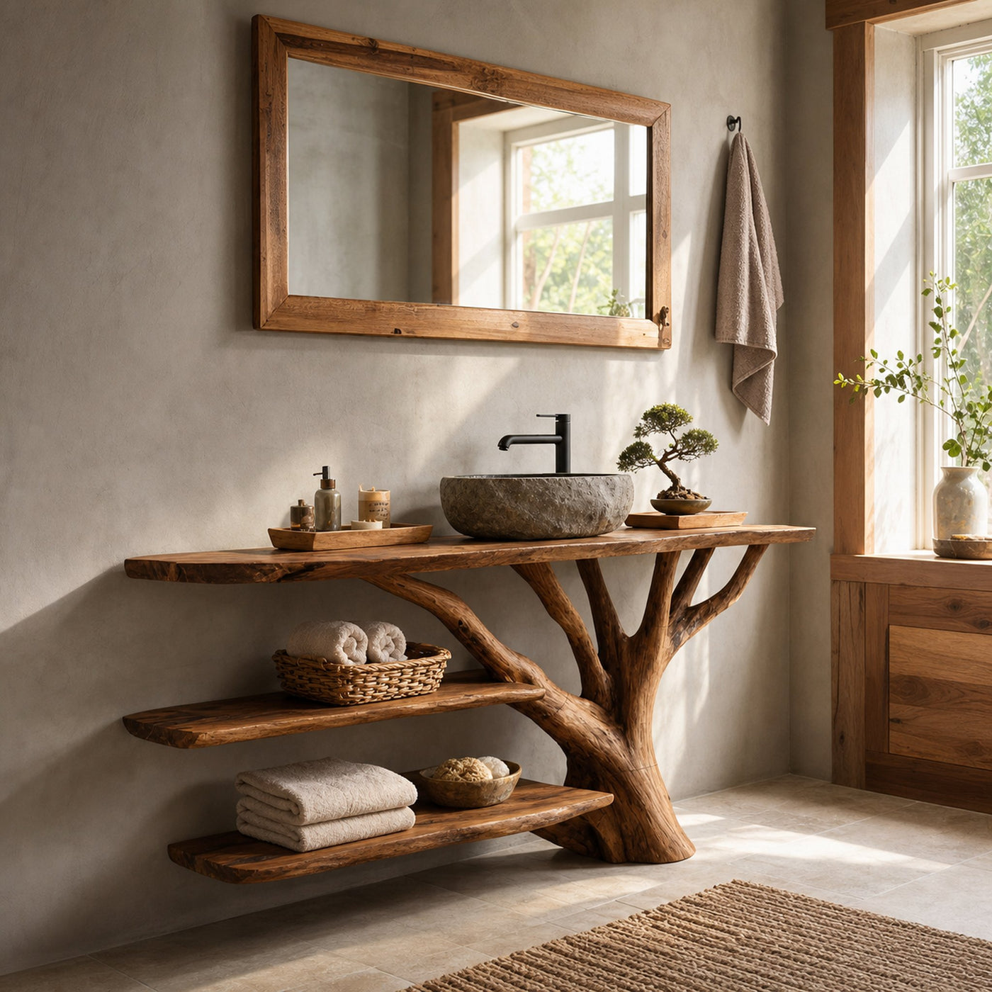 Farmhouse Wooden Live Edge Bathroom Vanity For Rustic Bathroom Design - product view 3