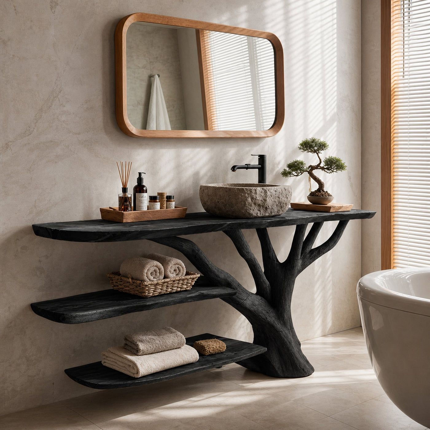 Farmhouse Wooden Live Edge Bathroom Vanity For Rustic Bathroom Design - product view 4