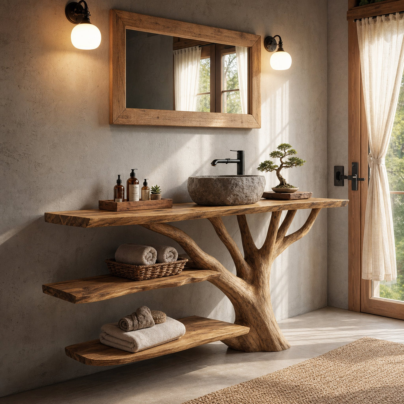 Farmhouse Wooden Live Edge Bathroom Vanity For Rustic Bathroom Design - product view 5