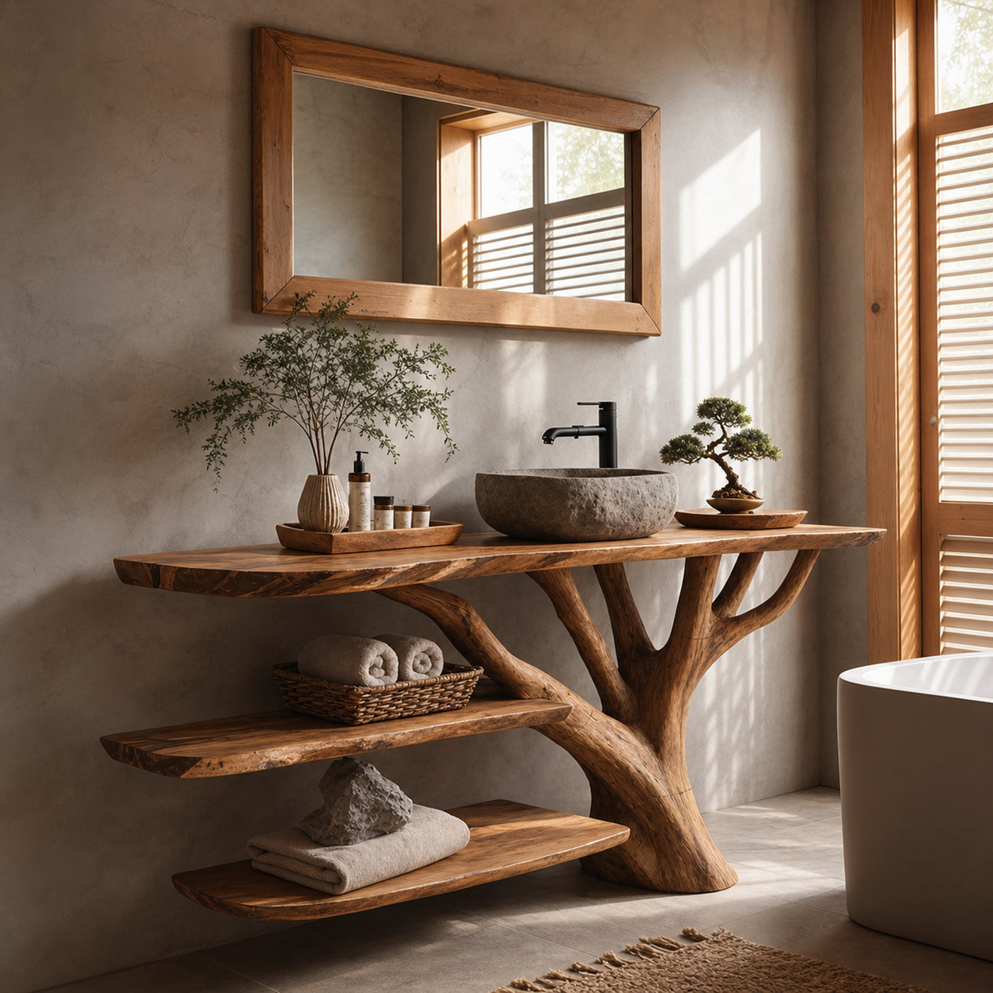 Farmhouse Wooden Live Edge Bathroom Vanity For Rustic Bathroom Design - product view 6