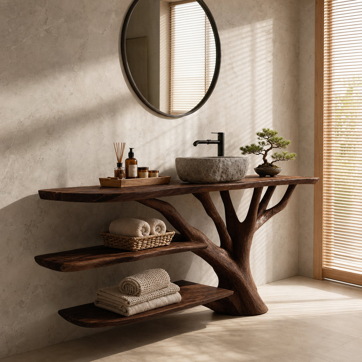 Farmhouse Wooden Live Edge Bathroom Vanity For Rustic Bathroom Design - product view 7