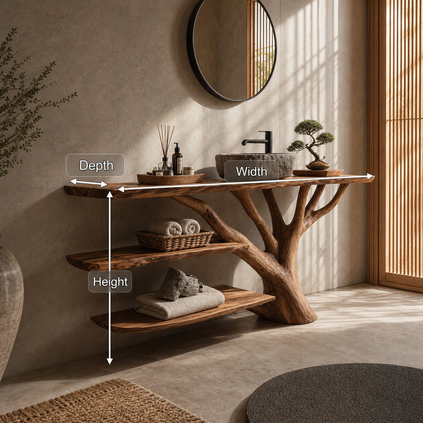 Farmhouse Wooden Live Edge Bathroom Vanity For Rustic Bathroom Design - product view 8