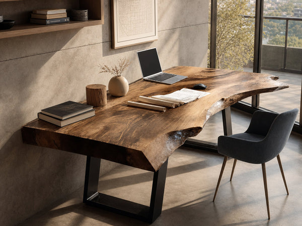Farmhouse Wooden Live Edge Desk For Bedroom Decor