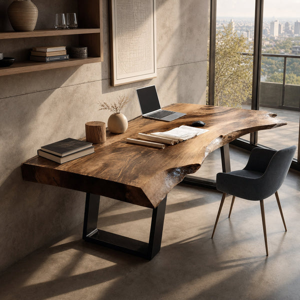 Farmhouse Wooden Live Edge Desk For Bedroom Decor