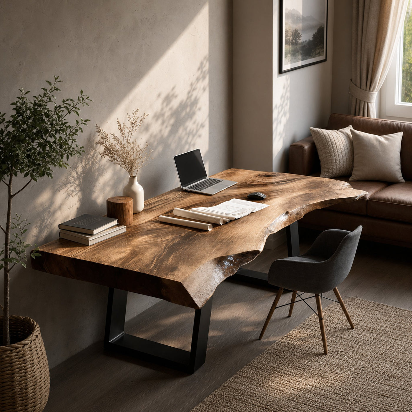 Farmhouse Wooden Live Edge Desk For Bedroom Decor - product view 3
