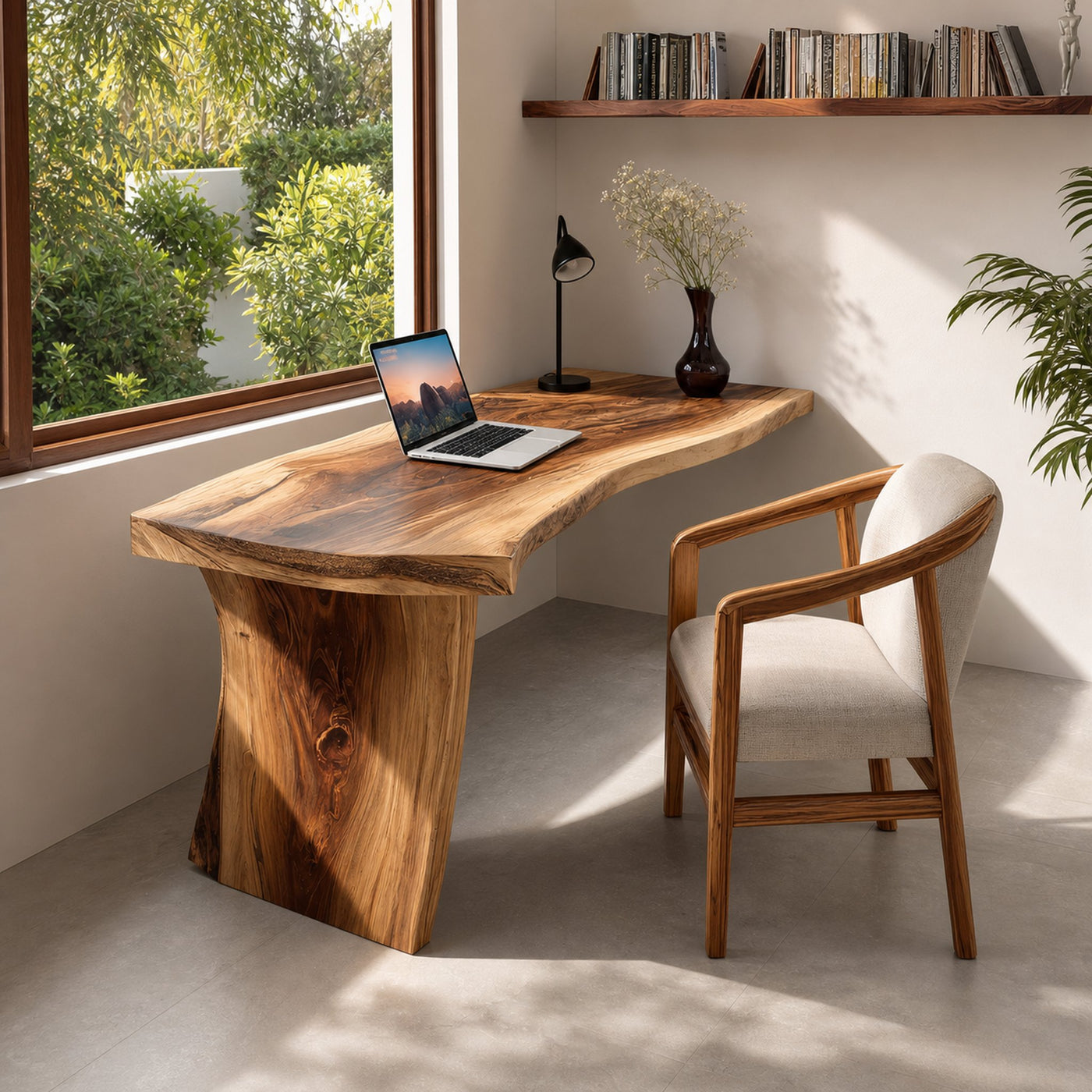 Farmhouse Wooden Live Edge Desk For Office And Study Room