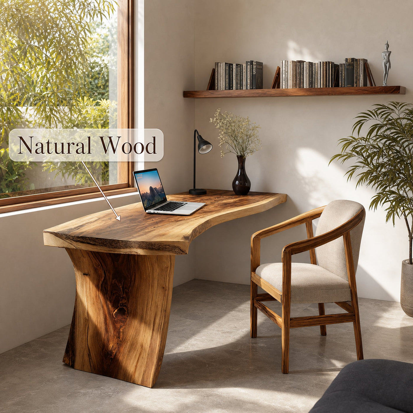 Farmhouse Wooden Live Edge Desk For Office And Study Room - product view 5