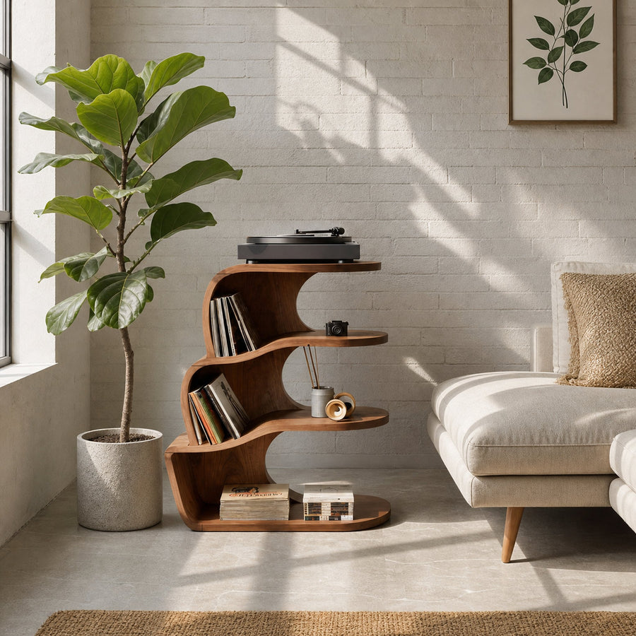 Farmhouse Wooden Record Player Cabinet For Entryway