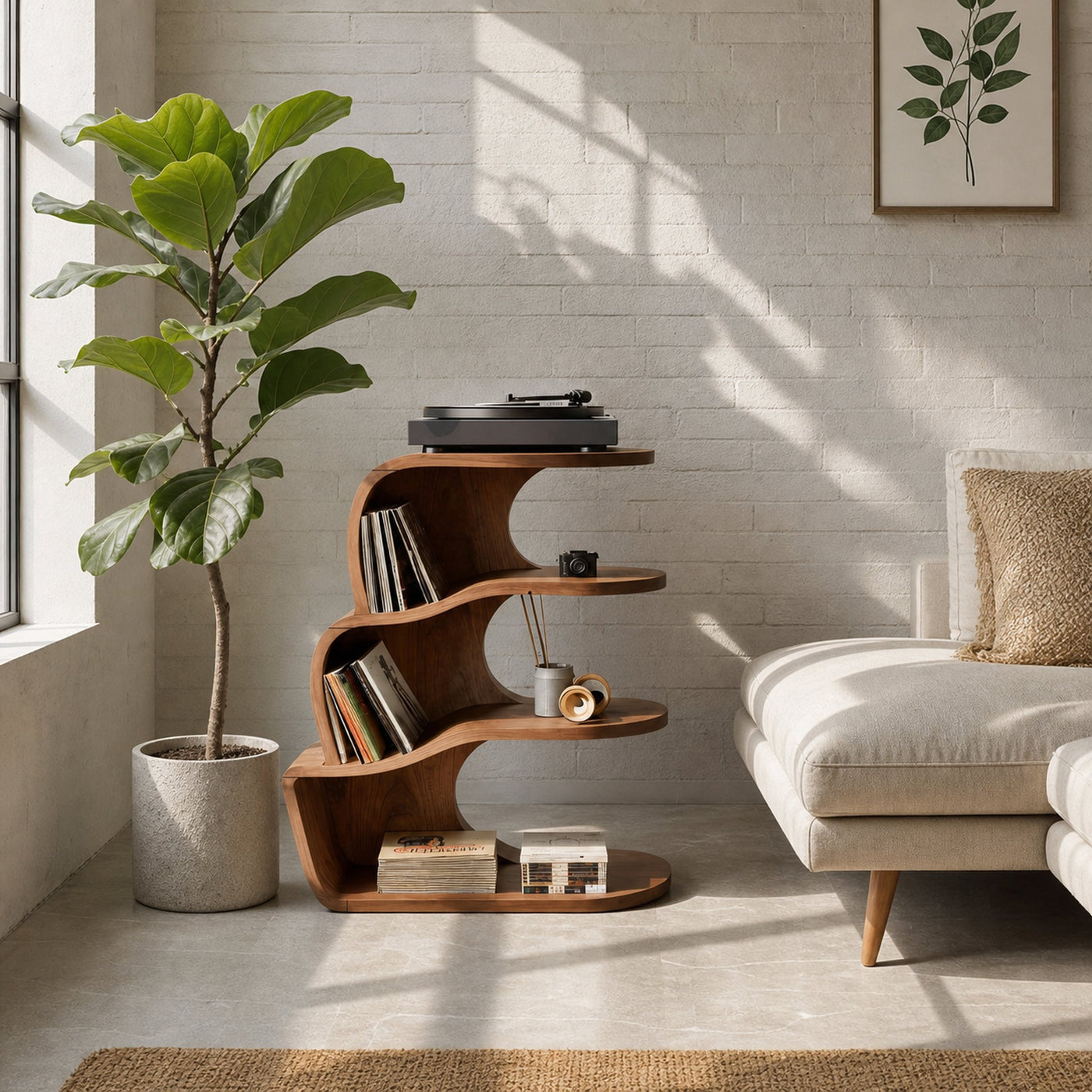 Farmhouse Wooden Record Player Cabinet For Entryway