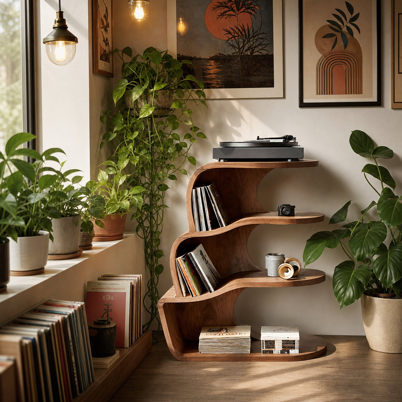 Farmhouse Wooden Record Player Cabinet For Entryway - product view 3