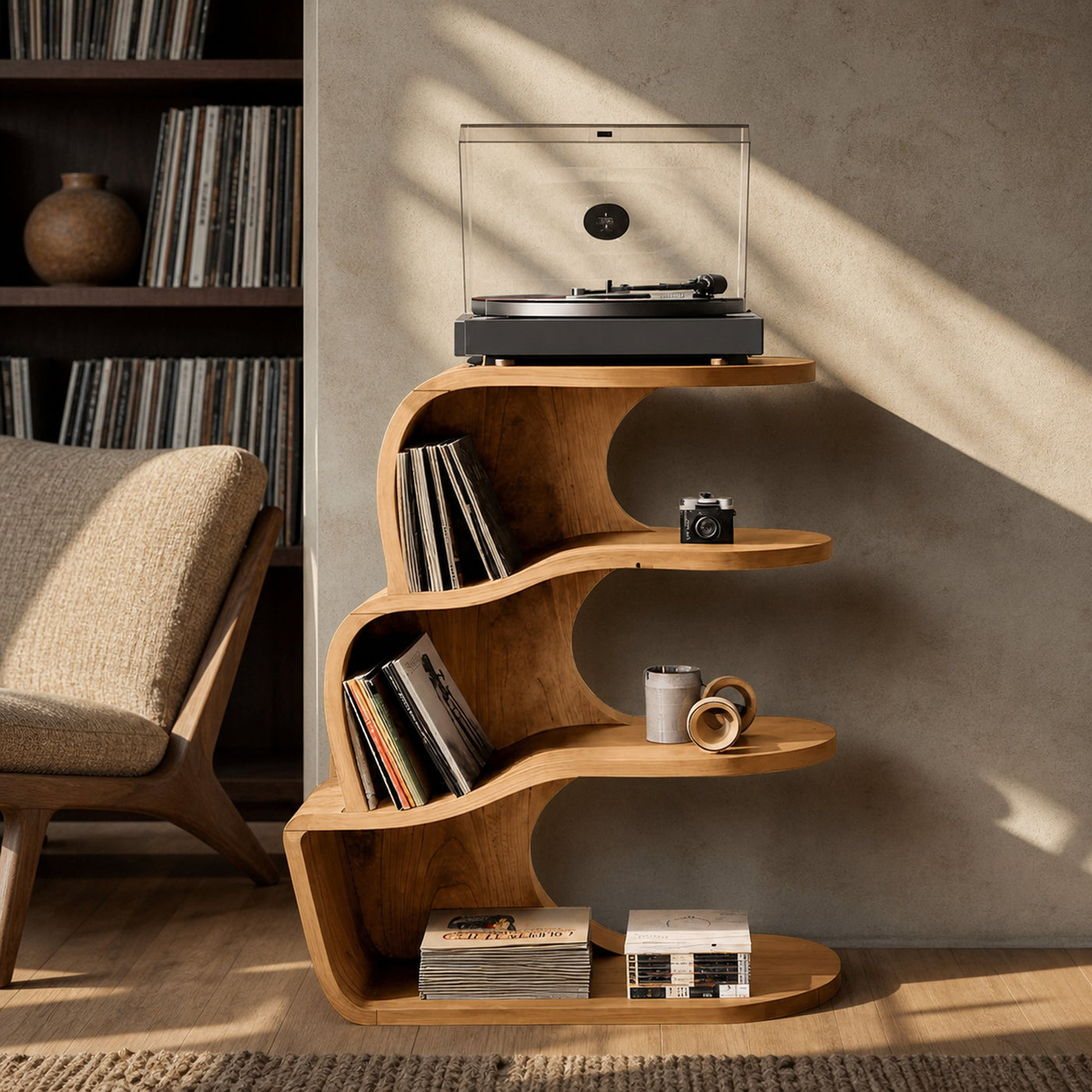 Farmhouse Wooden Record Player Cabinet For Entryway - product view 5