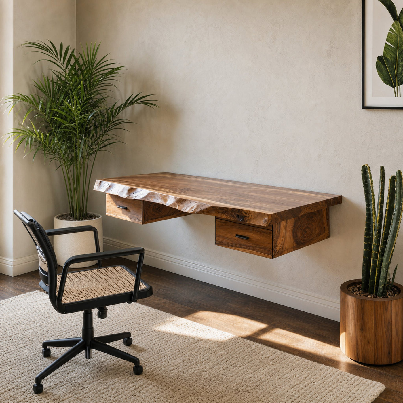 Floating Live Edge Desk With 2 Drawers For Home Office