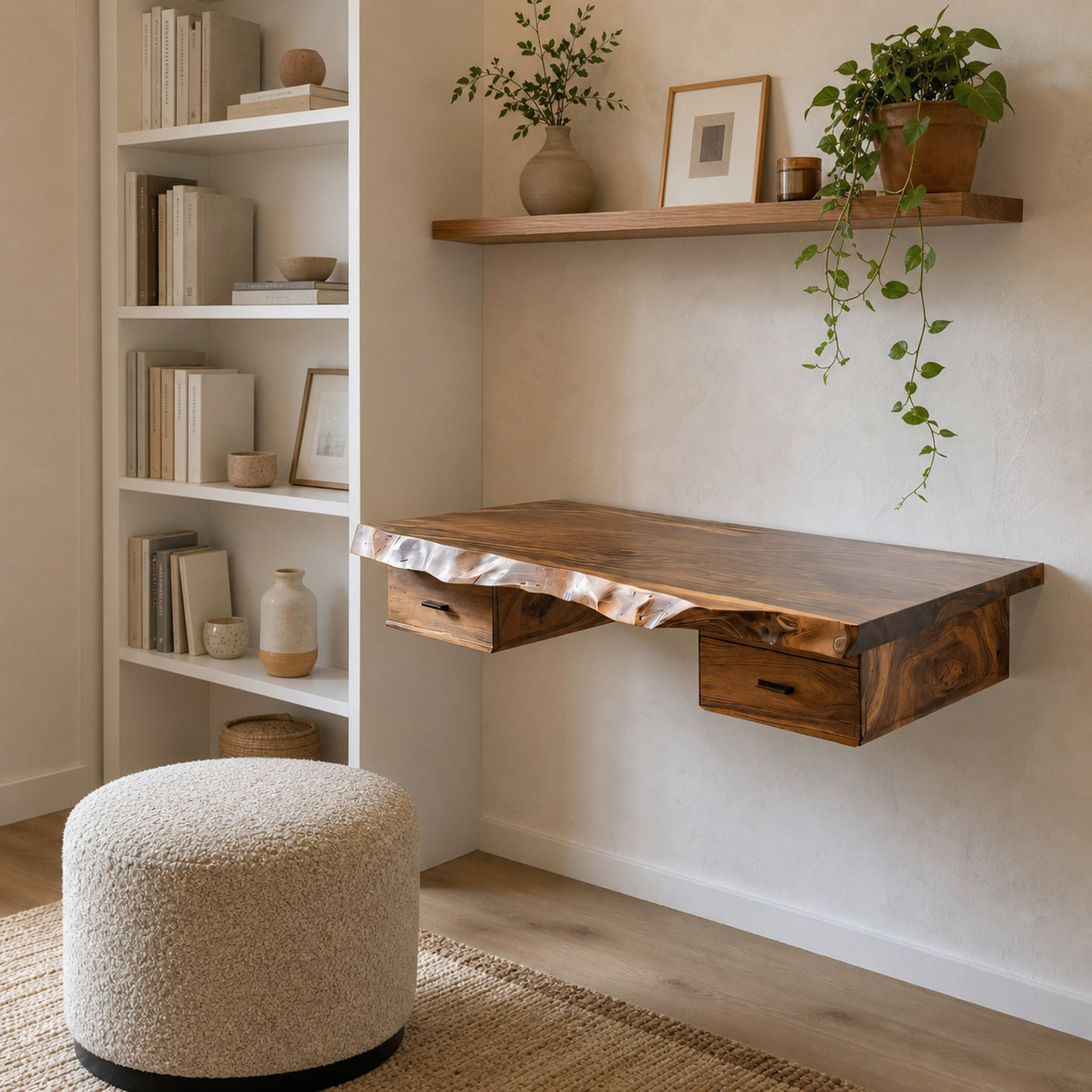 Floating Live Edge Desk With 2 Drawers For Home Office - product view 3
