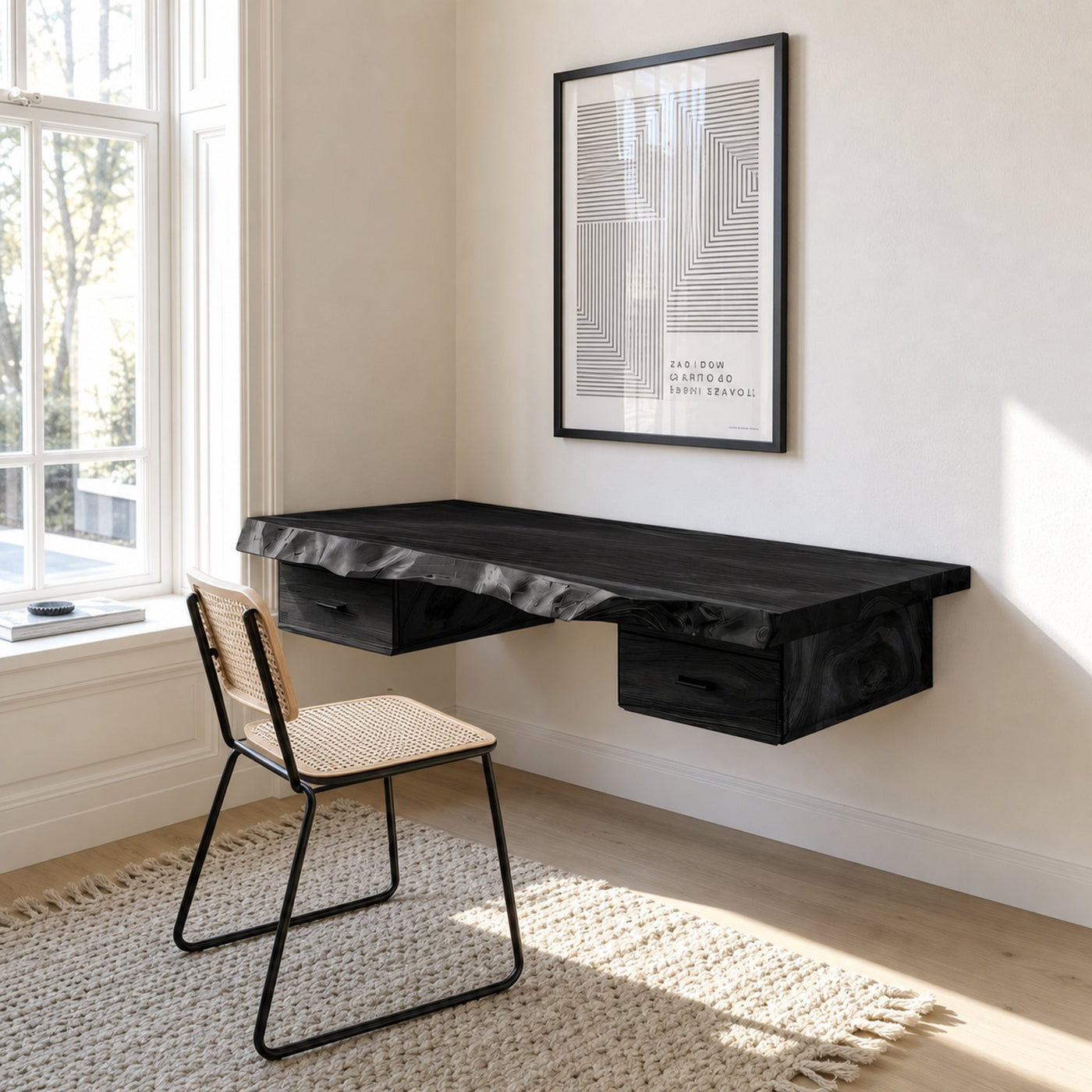 Floating Live Edge Desk With 2 Drawers For Home Office - product view 4
