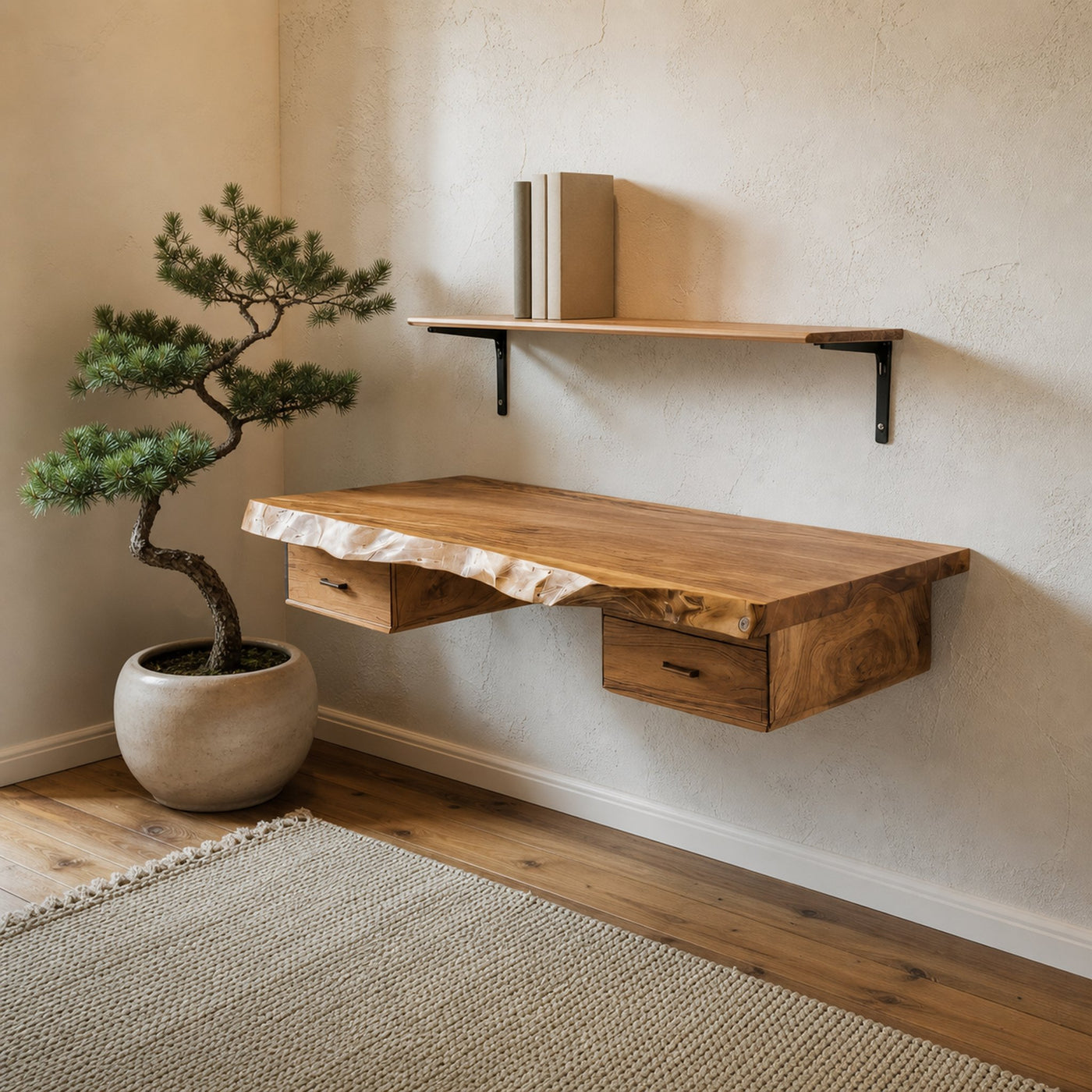 Floating Live Edge Desk With 2 Drawers For Home Office - product view 5