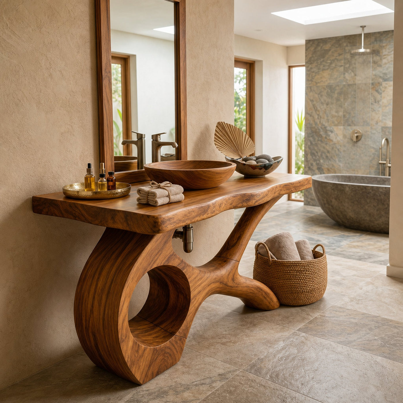 Floating Natural Wood Vanity Unit For Master Bath