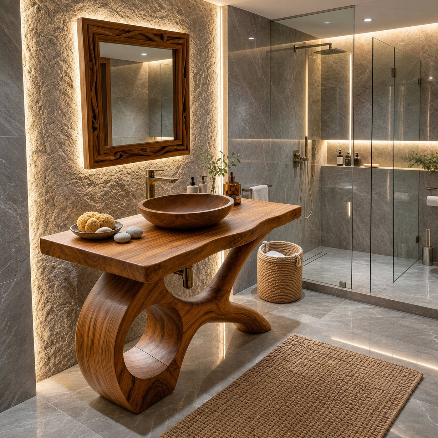Floating Natural Wood Vanity Unit For Master Bath - product view 2