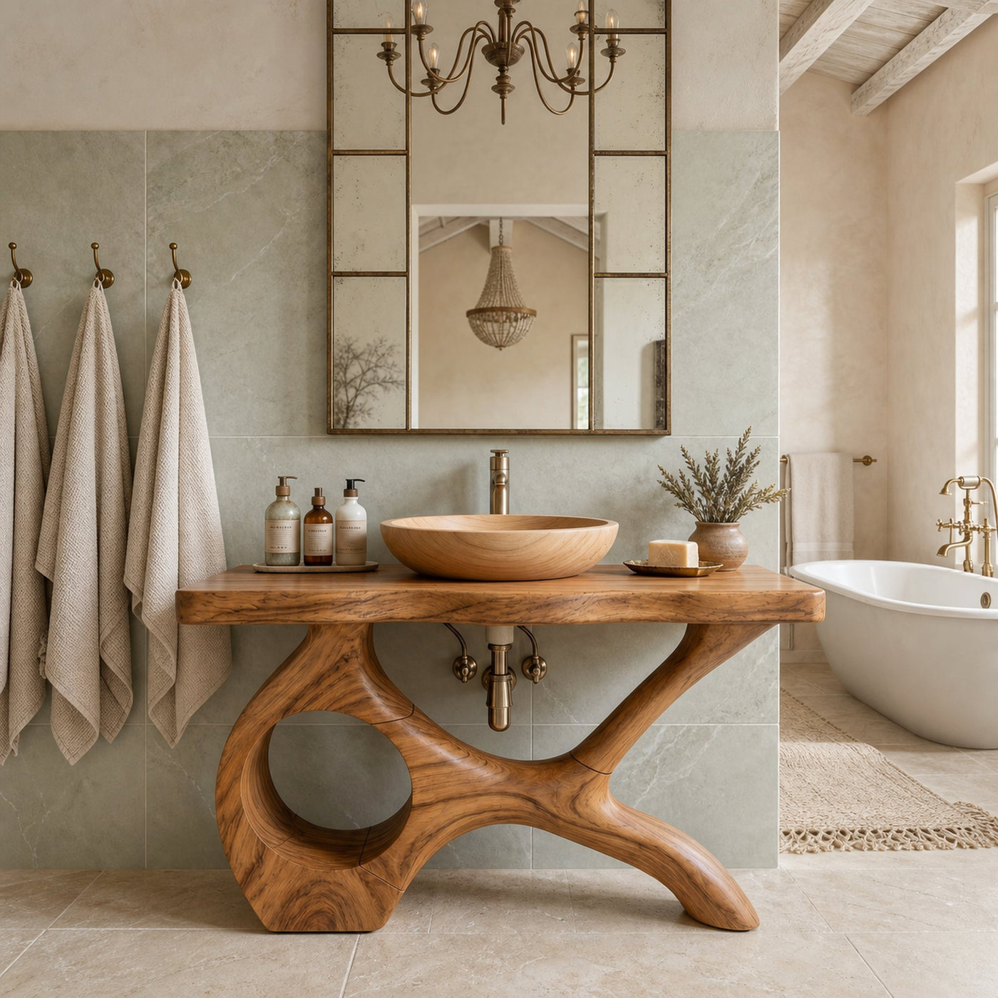 Floating Natural Wood Vanity Unit For Master Bath - product view 3
