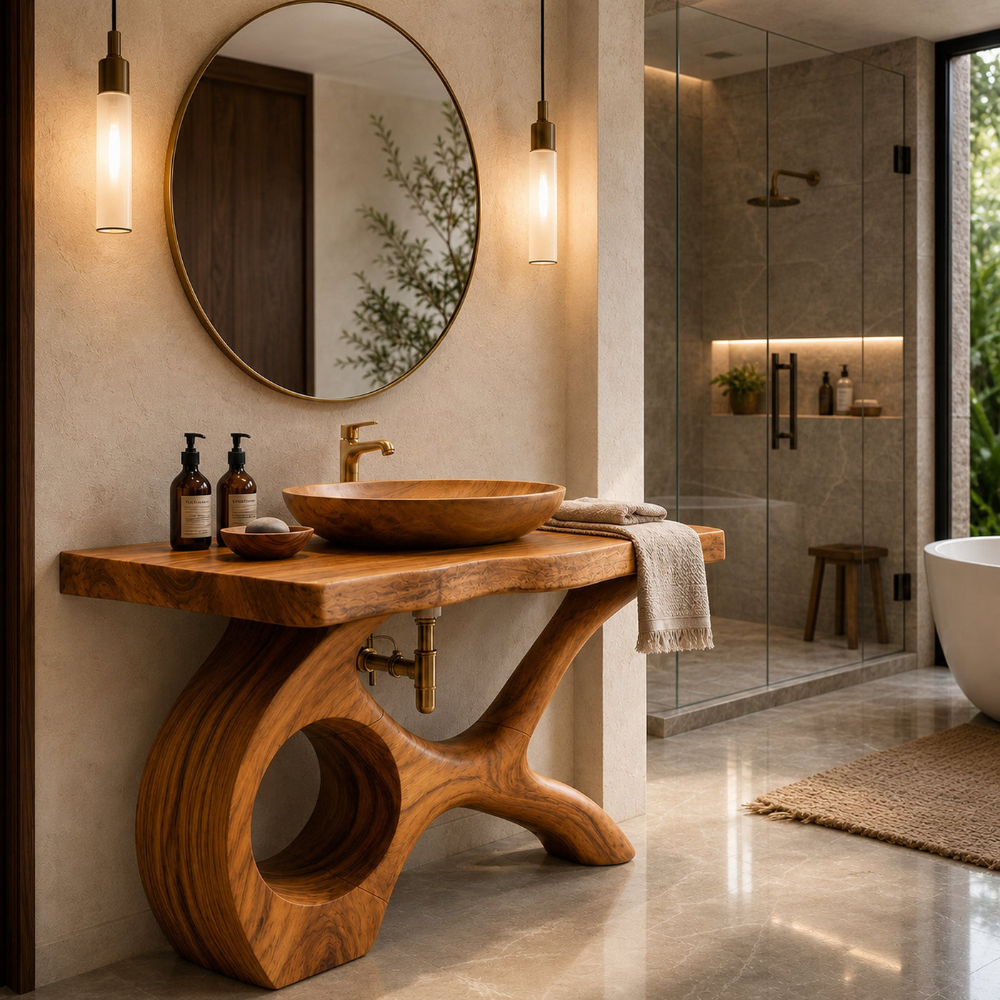 Floating Natural Wood Vanity Unit For Master Bath - product view 5
