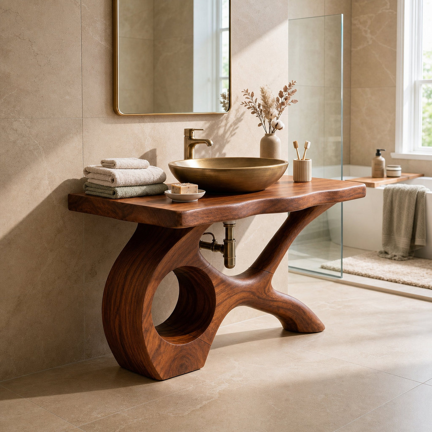 Floating Natural Wood Vanity Unit For Master Bath - product view 6