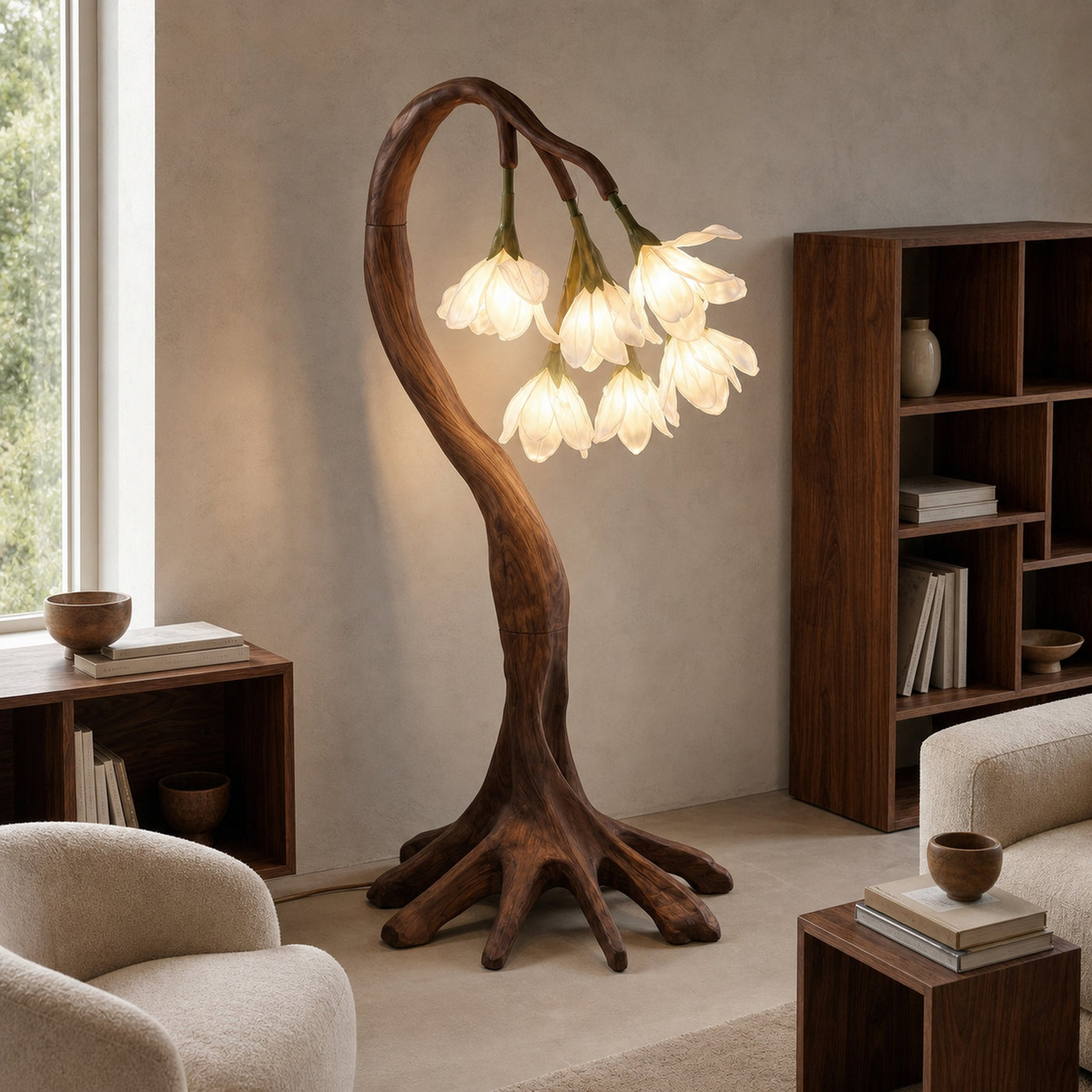 Flower Petal Floor Lamp With Solid Wood Base For Living Room And Bedroom - product view 2